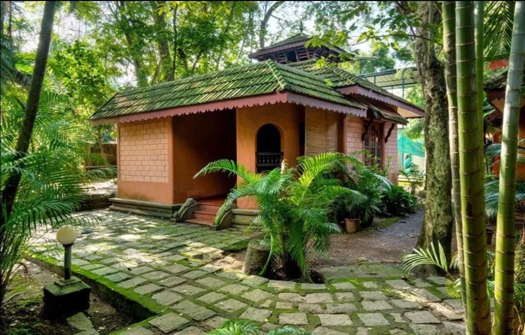Exterior facade and entrance of Pagoda Resorts in Alleppey