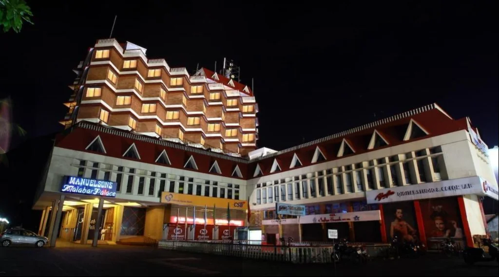 Exterior facade and entrance of Manuelsons Malabar Palace in Kozhikode