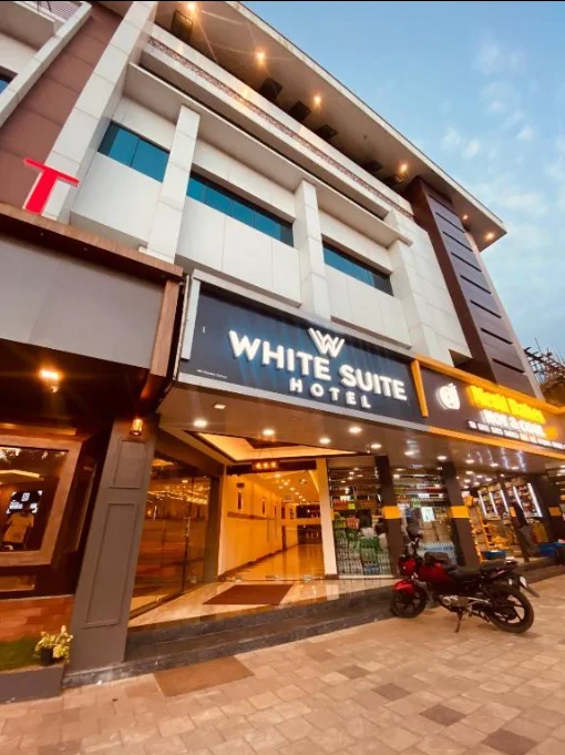 Exterior facade and entrance of White Suite Hotel in Kozhikode