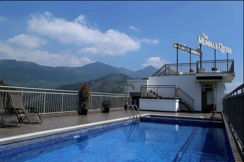 The Munnar Queen rooftop deck and swimming pool