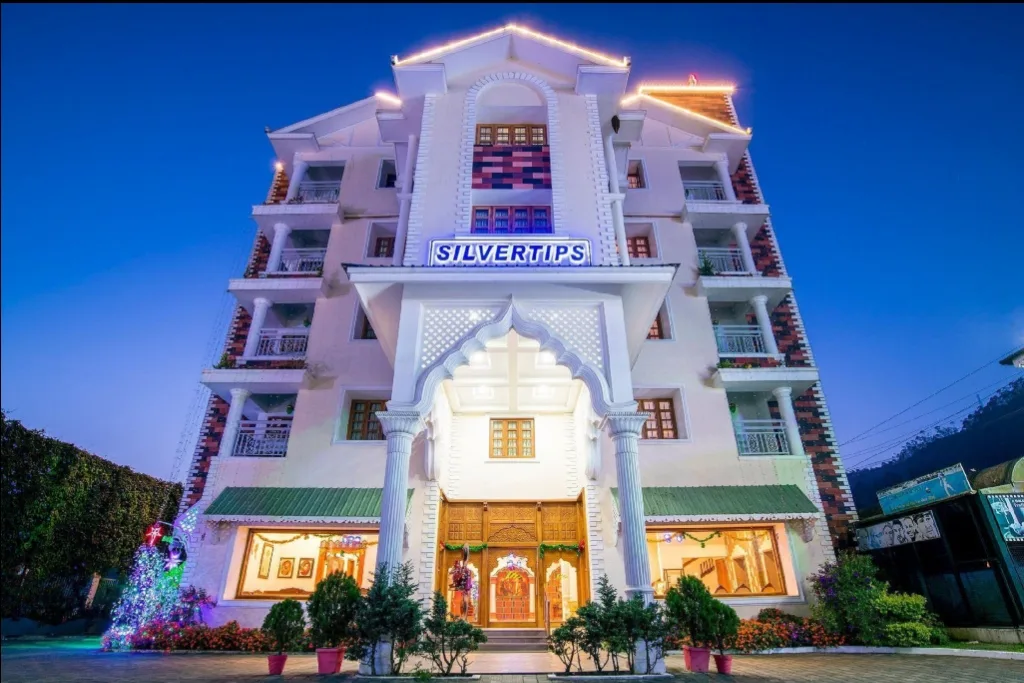 Exterior facade and entrance of The Silvertips in Munnar