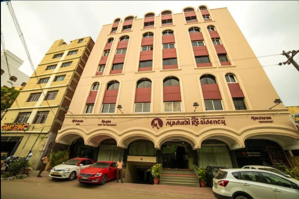 Exterior facade and entrance of The Madurai Residency in Madurai