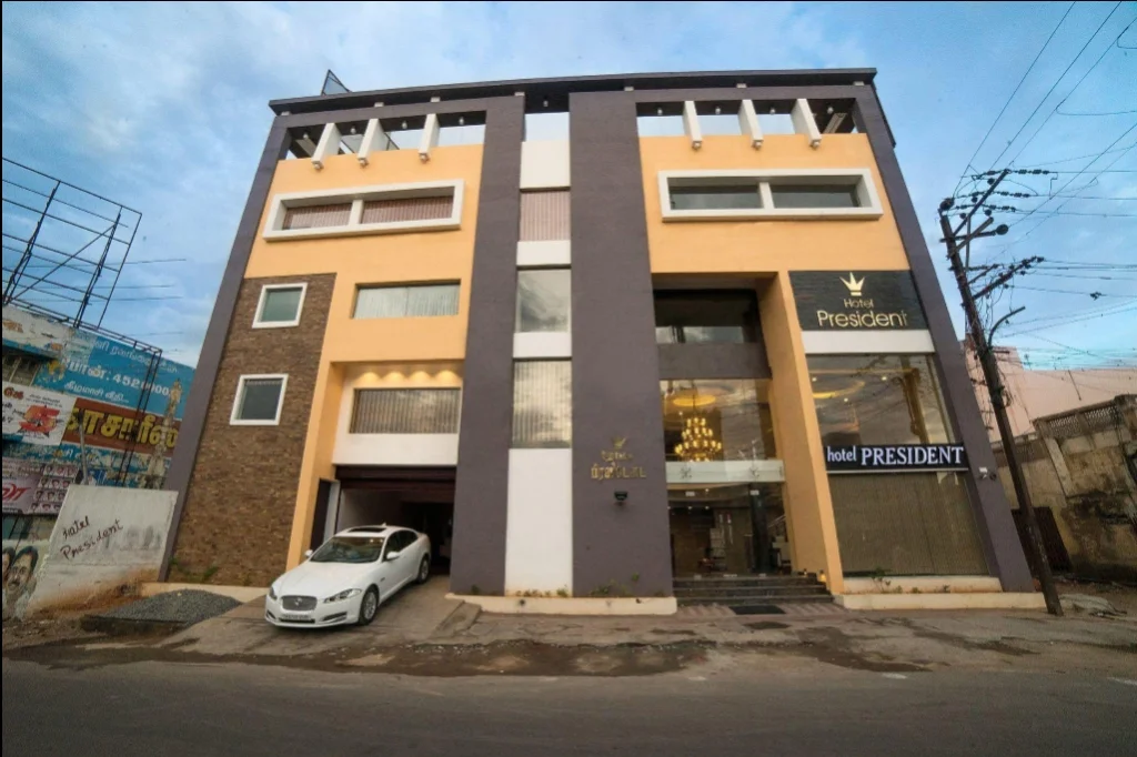 Exterior facade and entrance of The President Hotel in Madurai
