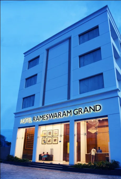 Exterior facade and entrance of Hotel Rameswaram Grand in Rameshwaram