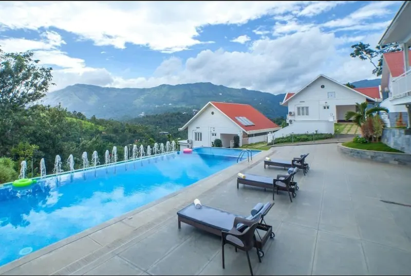 The Fog Resort sun loungers and valley view pool deck
