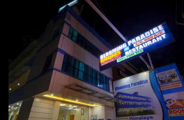 Exterior facade and entrance of Hotel Blooming Paradise in Thekkady