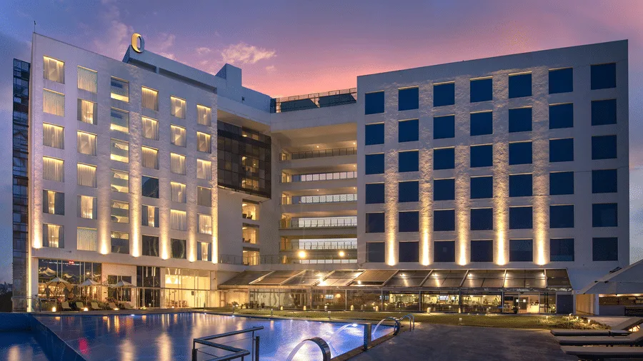 Exterior facade and entrance of O by Tamara in Trivandrum