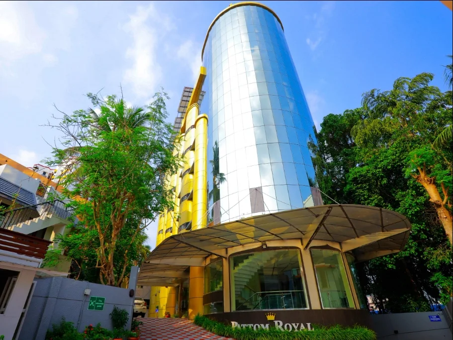 Exterior facade and entrance of Pattom Royal Hotel in Trivandrum